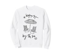 Happiest By The Sea Beach Chairs Umbrella Seashell Vacation Sweatshirt