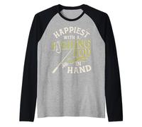 Happiest Fishing Rod Angler Fisherman Fish Lovers Raglan Baseball Tee