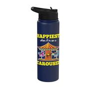 Happiest When I'm On A Carousel Quote Merry-Go-Round Ride Stainless Steel Insulated Water Bottle