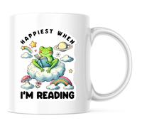 Happiest When I'm Reading Mug with Handle Tea Cup Cute Ceramic Drinkware for Beverages Cocoa Milk 330Ml