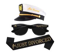 HAPPILY DIVORCED Just Divorced Captain Hat, Sash & Sunglasses Set - Funny Divorce Party Decorations for Women & Men, Divorce Gift Newly Single Party Outfit Last Breakup Gifts Favors Decor Supplies