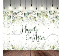Happily Ever After Backdrop Greenery Eucalyptus White Flowers Wedding Background Wedding Bachelorette Bridal Shower Engagement Party Decorations Banner(Green, 7x5feet)