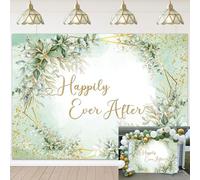Happily Ever After Backdrop Wedding Shower Party Background Green Eucalyptus Leaves Bridal Shower Banner Decoration Photo Booth Props (8x6FT)