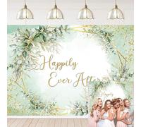Happily Ever After Backdrop Wedding Shower Party Background Green Eucalyptus Leaves Bridal Shower Banner Decoration Photo Booth Props (7X5FT)
