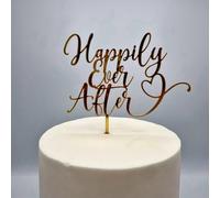 Happily Ever After Cake Topper,Gold Acrylic Marriage Cake Topper for Wedding,Engagement,Bridal Shower,Vow Renewal,Anniversary Party Decoration Supplies