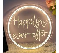 Happily Ever After Neon Sign Dimmable LED Neon Lights Sign for Wall Decor USB Powered LED Sign for Wedding Anniversary Valentine's Celebrations Bedroom Art Sign Decorations 30CM*30CM