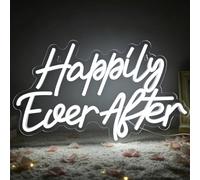 Happily Ever After Neon Sign White LED Neon Sign Light Up for Wall Decor, Dimmable USB Powered Neon Light for Party Bedroom Room Wedding Home Birthday Art Decoration Christmas 15”x9”
