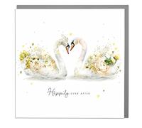 Happily Ever After - Swans - Wedding Card with Grey Envelope by Lola Design