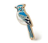 HAPPILY PLANTS Blue Jay Hard Enamel Pin, Gold, White, Tan, Bird Enamel Lapel Pin for Bird Lovers, S, No Gemstone