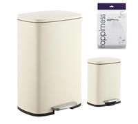 happimess HPM1006F Connor Rectangular 13-Gallon Trash Can with Soft-Close Lid and Free Mini Trash Can, Fingerprint Resistant, Modern, Minimalistic for Home, Kitchen, Office, Bathroom, Limestone Beige