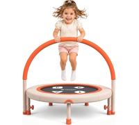 Happin® 36" Kids Trampoline, Foldable Mini Toddler trampoline Ages 3-6 with Adjustable Handle, Noise-Free Small Trampolines for Kids with Safety Pad, Indoor & Outdoor (Beige)