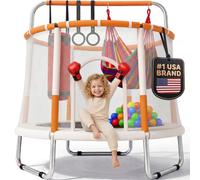 Happin® 55" Kids Trampoline, Trampolines for Toddlers Ages 2-6 with Safety Enclosure Net, Swing, Punching Bag & Rings, Indoor & Outdoor, Small Trampoline for Kids for Boys & Girls