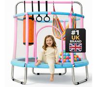 Happin® 55" Kids Trampoline, Trampolines for Toddlers Ages 2-6 with Safety Enclosure Net, Swing, Punching Bag & Rings, Indoor & Outdoor, Small Trampoline for Kids for Boys & Girls