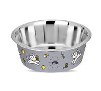 Happinesque Stainless Steel & Plastic Dog Bowls | Cat Bowls (Set of 1) - Anti Skid Dog Water Bowl | Cat Water Bowl - Dishwasher Safe - 25oz / 750ml - 15.4 cm (Rhino Grey Playtime Print)