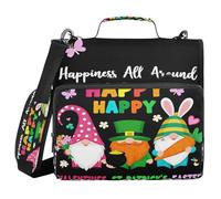 Happiness All Around Triple Holiday Gnome Valentines St Patricks Easter 3 Ringing Sturdy Zipper Binder with Shoulder Strap Waterproof Document Organizer for School and Office