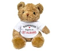 HAPPINESS BEGINS IN ST ALBANS - Teddy Bear - Cute Cuddly Soft - Gift Present