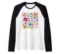 Happiness Blooms from-Within Boho Floral Inspirational Quote Raglan Baseball Tee