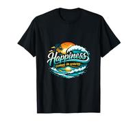 Happiness Comes in Waves Ocean Script Graphic T-Shirt