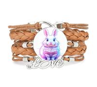 Happiness Fault Art Rabbit Love Adjustable Leather Braided Bracelet Brown