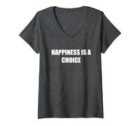 Happiness is A Choice V-Neck T-Shirt, Women, Dark Heather Grey, M