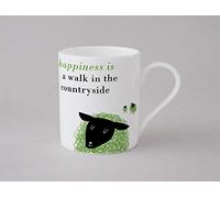 Happiness is a Walk in The Countryside Sheep Small Contemporary Bone China Mug Green - Stoke on Trent, England