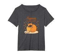 Happiness is A Warm Kitten - Cozy Cat Lover T-Shirt, Women's Plus, Dark Heather Grey, 1X