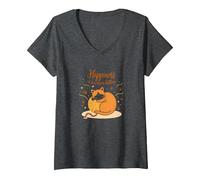 Happiness is A Warm Kitten - Cozy Cat Lover V-Neck T-Shirt, Women, Dark Heather Grey, XXL