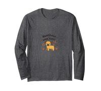 Happiness is a Warm Puppy - Cute Dog Lover Quote Long Sleeve T-Shirt, Adult Unisex, Dark Heather Grey, M