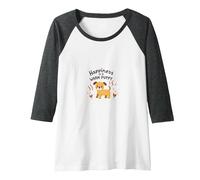 Happiness is a Warm Puppy - Cute Dog Lover Quote Raglan Baseball Tee, Women, Dark Heather/White, XXL