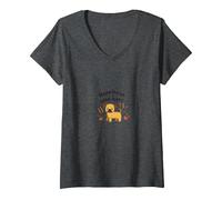 Happiness is a Warm Puppy - Cute Dog Lover Quote V-Neck T-Shirt, Women, Dark Heather Grey, M