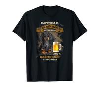 Happiness is an old man with a beer and a dachshund T-Shirt