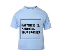 Happiness is Annoying Your Little Brother Sibling Statement [BBY5] Short Sleeve Cotton Toddler t Shirt, 3-4 Years, Pastel Blue