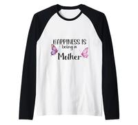 Happiness is Being A Mother Butterfly Mom Present Raglan Baseball Tee