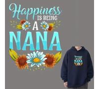Happiness is Being A Nana Flower Iron On Transfers for T-Shirts Rub on Transfers Stickers Vinyl Ready to Press Stickers Iron on Decals for T-Shirts Clothing Hoodie DIY Crafts