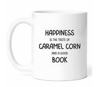 Happiness is Caramel Corn Mug - Snack Lover Coffee Cup - Movie Night Funny Gift from Family - Crunchy Treats Tea Mugs - Popcorn11Oz Drinking Cups for Buffs, Birthday, Him, Her, Christmas