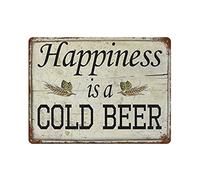 Happiness is Cold Beer Slogan Sign Beer Bar Bistro Pub Club Fun Sign Vintage Country Decor Wall Art Tin Plaque Mom and Dad Alcohol Gift 12x16 inhces