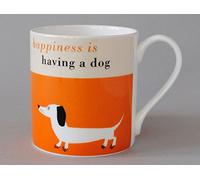 Happiness is Having a Dog Large Bone China Mug decorated in Stoke on Trent, England with dachshund sausage dog (orange)