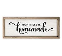 Happiness Is Homemade Framed White Wood Rustic Style Wall Décor Sign 6x18