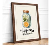 Happiness Is Homemade Minimalist Framed Wall Art Print A4 (29.7×21cm) Walnut, Wall Decor for Living Room, Bedroom, Office & Home, Ready to Hang, Art Gift