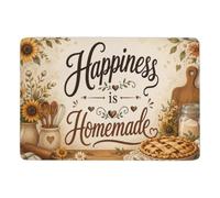 Happiness is Homemade Text Art Short Pile Rug 150 x 100 cm, Soft Non Slip | Bedroom rug - adds a soft decorative accent; short pile surface; for guest room and reading corner