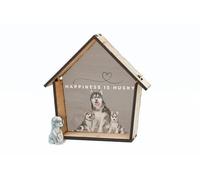 'Happiness is Husky' Bespoke Plywood Dog House Ornament & Metal Dog Figure - Perfect Husky Ornament for Dog Owners, Rescue Dog Owners, & Mum & Dad!