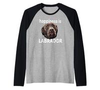Happiness is Labrador Chocolate Lab DOB Brown Lab Dog Lover Raglan Baseball Tee