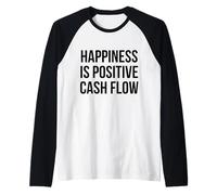 Happiness is Positive Cash Flow Bold Black Text Design Raglan Baseball Tee
