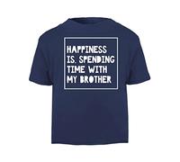 Happiness is Spending time with My Brother Sibling Statement [BBY5] Short Sleeve Cotton Toddler t Shirt, 3-4 Years, Navy