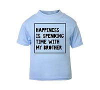Happiness is Spending time with My Brother Sibling Statement [BBY5] Short Sleeve Cotton Toddler t Shirt, 3-4 Years, Pastel Blue