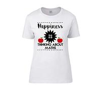Happiness is Thinking About Maths Teachers Gift Present Idea Maths Lover Birthday Gift White Colour Women Short Sleeve Cotton T-Shirt (S)