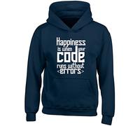 Happiness is When Your Code Runs Without Errors Childrens Kids Hooded Top Hoodie Navy Blue