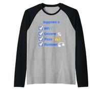 Happiness is WiFi Unicorns Pizza Rainbows Funny Kid Boy Girl Raglan Baseball Tee