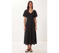 Happiness Istanbul Women's A-line Midi Dress With V-neck in Black | Size: Large Happiness Istanbul Black L