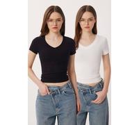 Happiness Istanbul Women's Basic V-Neck Cotton Blend T-Shirt | Size: XL Happiness Istanbul Multicolor XL